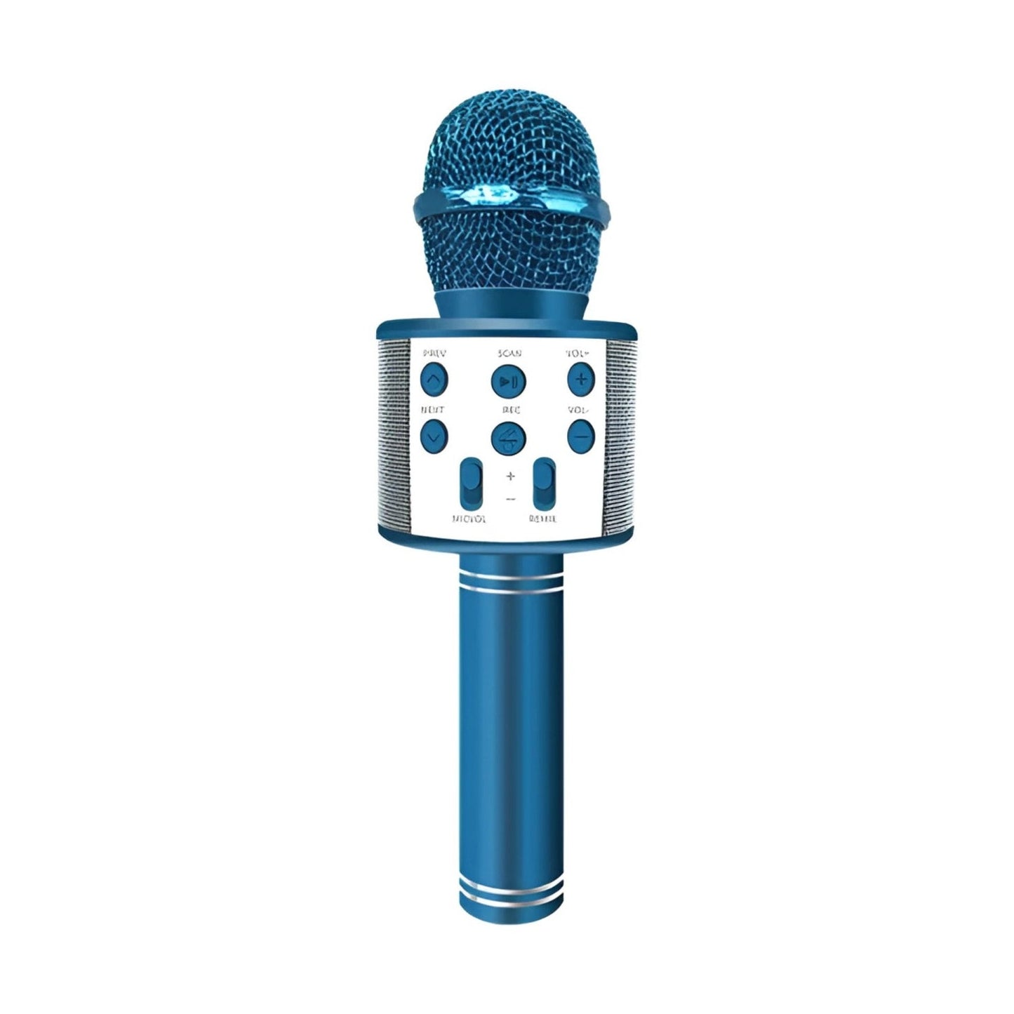 Microfon karaoke wireless Bluetooth cu difuzor, voice changer, USB si TF Card, albastru