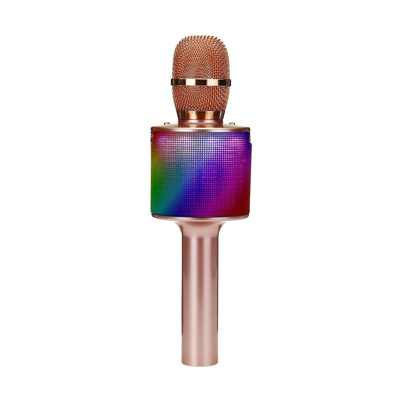 Microfon karaoke wireless cu boxa Bluetooth, lumini LED si efecte vocale, rose gold