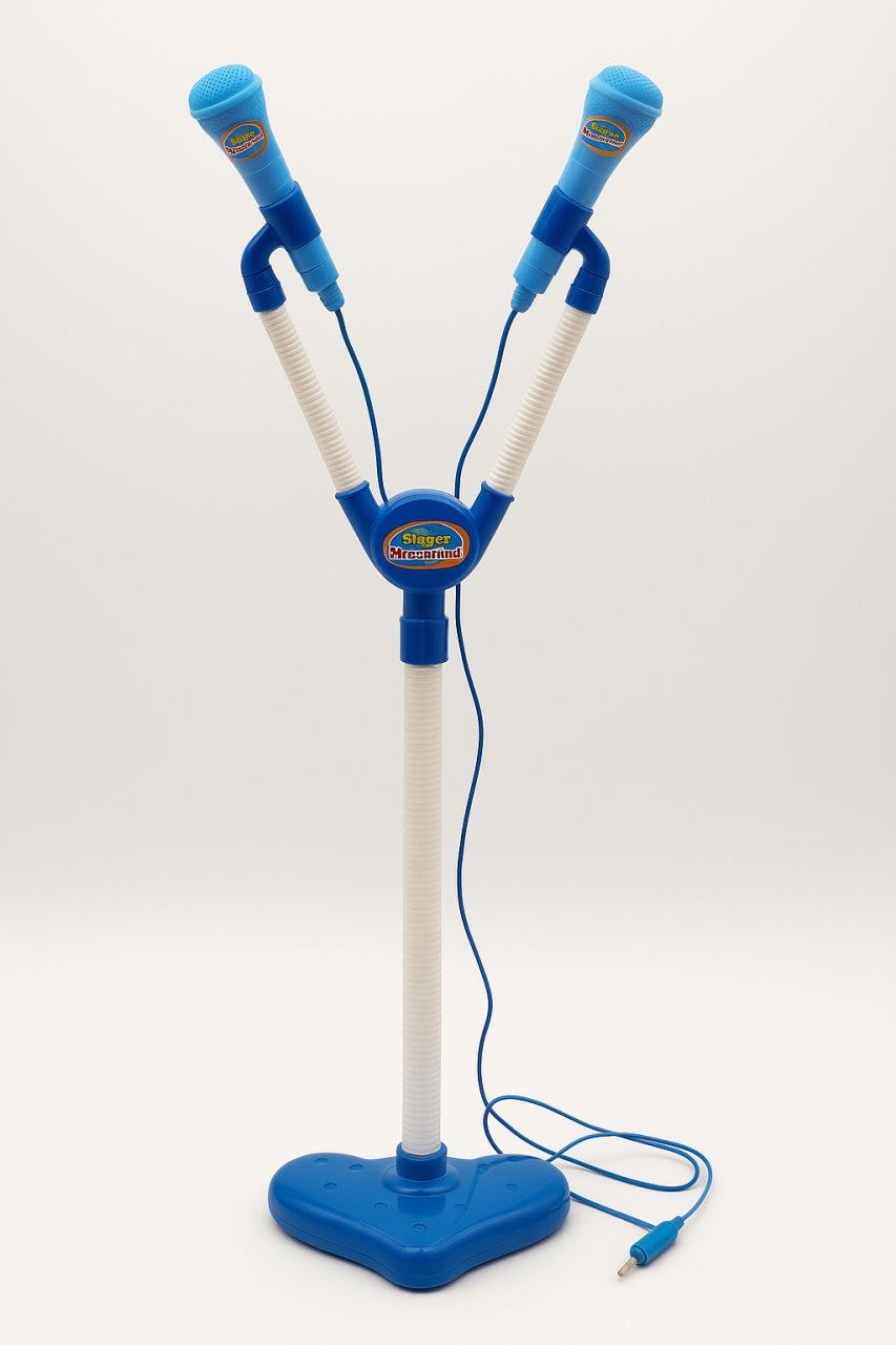 Microfon Muzical cu Stativ , Singer Microphone Albastru, Reglabil 60, 104 cm, 2 Microfoane