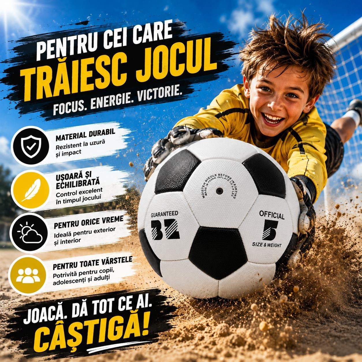 Minge de Fotbal Nr. 5 – Model Clasic Alb-Negru, Rezistentă, pentru Copii și Adulți