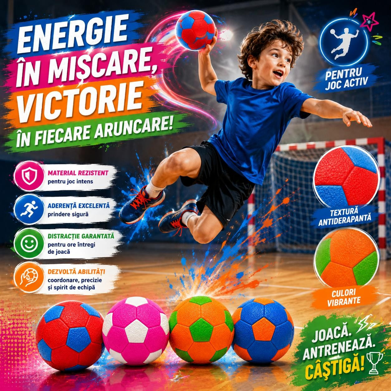Minge de Handbal Nr,2 pentru Copii și Adulți – Culori Diverse, Antiderapantă, Model Aleatoriu