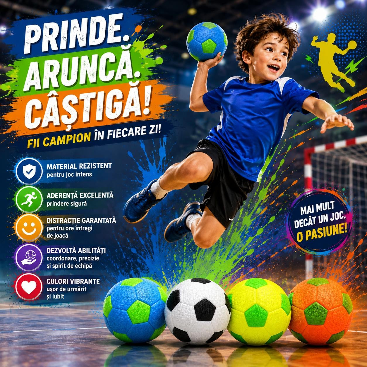 Minge de Handbal Nr. 2 pentru Copii și Juniori – Culori Diverse, Model Aleatoriu, Antiderapantă
