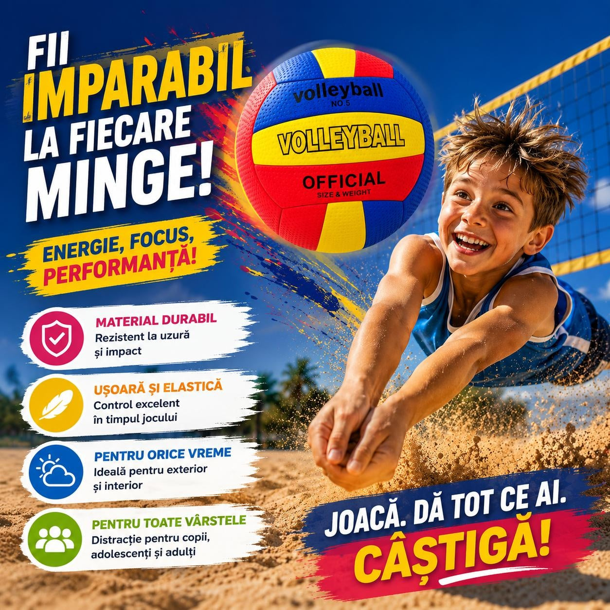 Minge de Volei – Rezistentă și Elastică, pentru Plajă, Sală și Antrenament