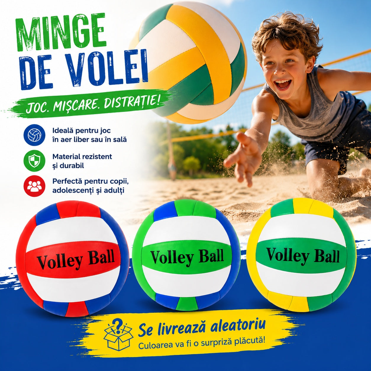 Minge de Volei Multicoloră – Culori Diverse, pentru Copii și Adulți