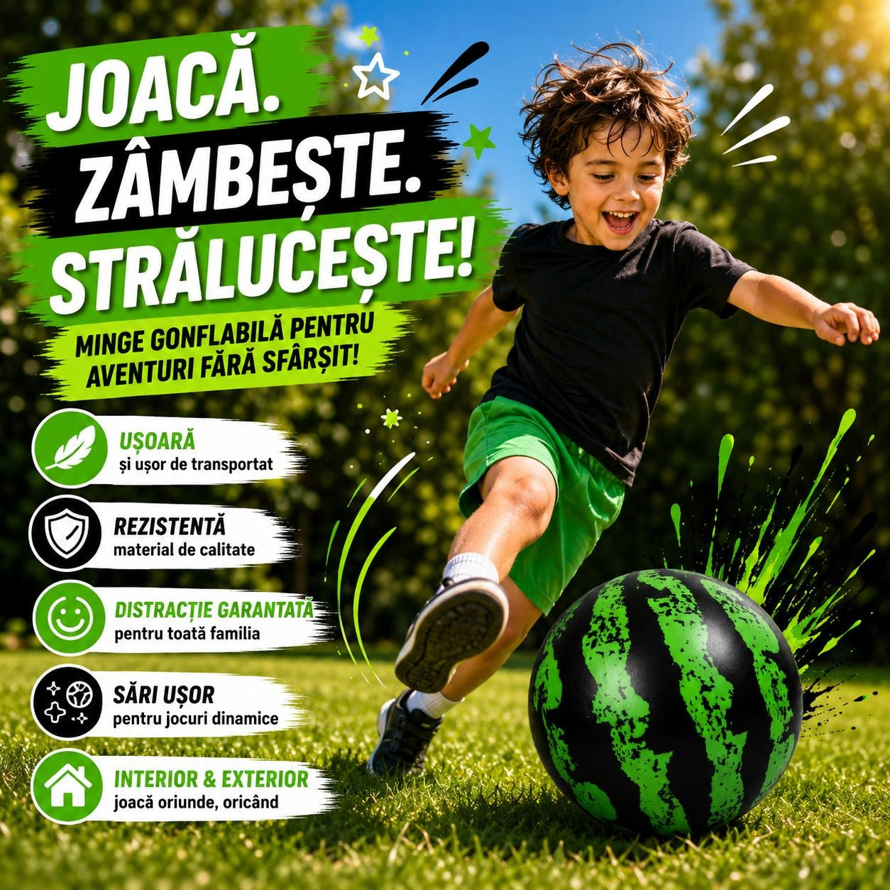 Minge Gonflabilă Model Pepene Verde pentru Copii - Ușoară, Rezistentă și Distractivă