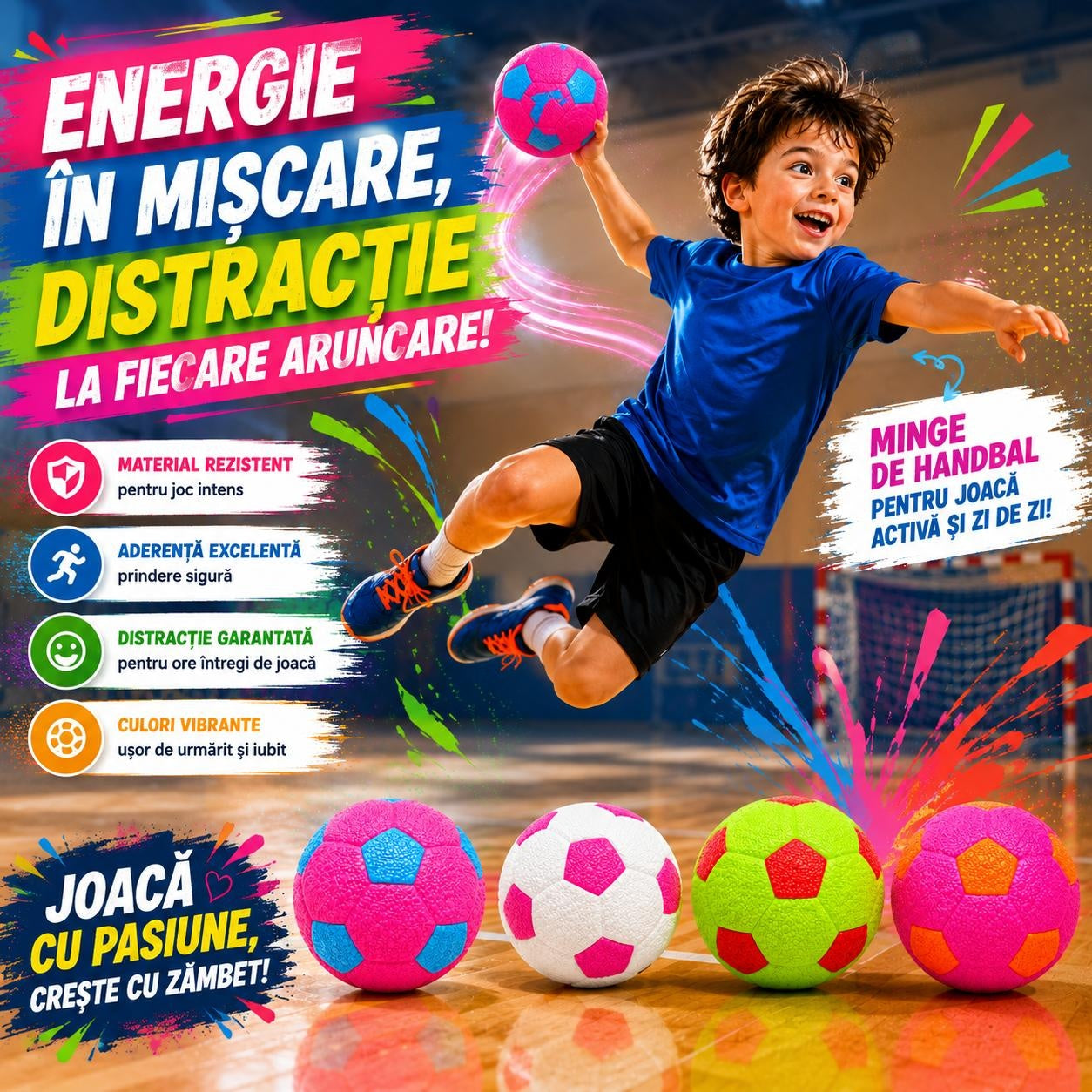 Minge Handbal Nr. 2 Colorată pentru Copii și Antrenament - Aderență Excelentă și Material Rezistent