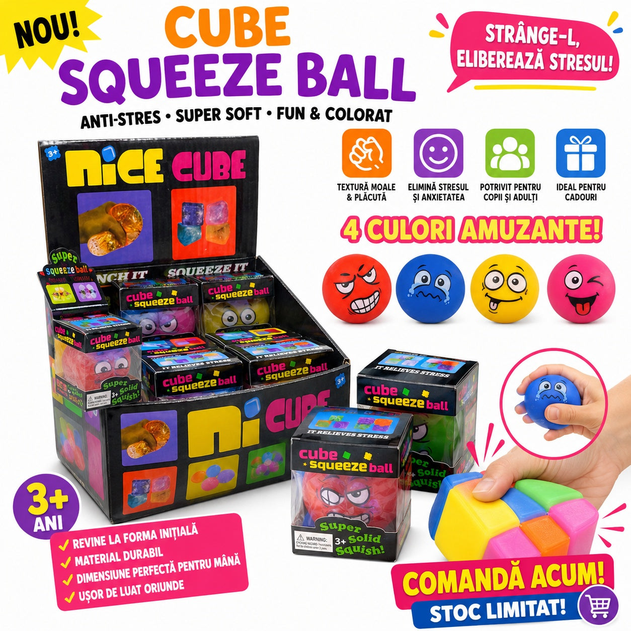 Minge Squishy Antistres cu Fata Amuzanta, Jucarie Senzoriala Moale pentru Copii