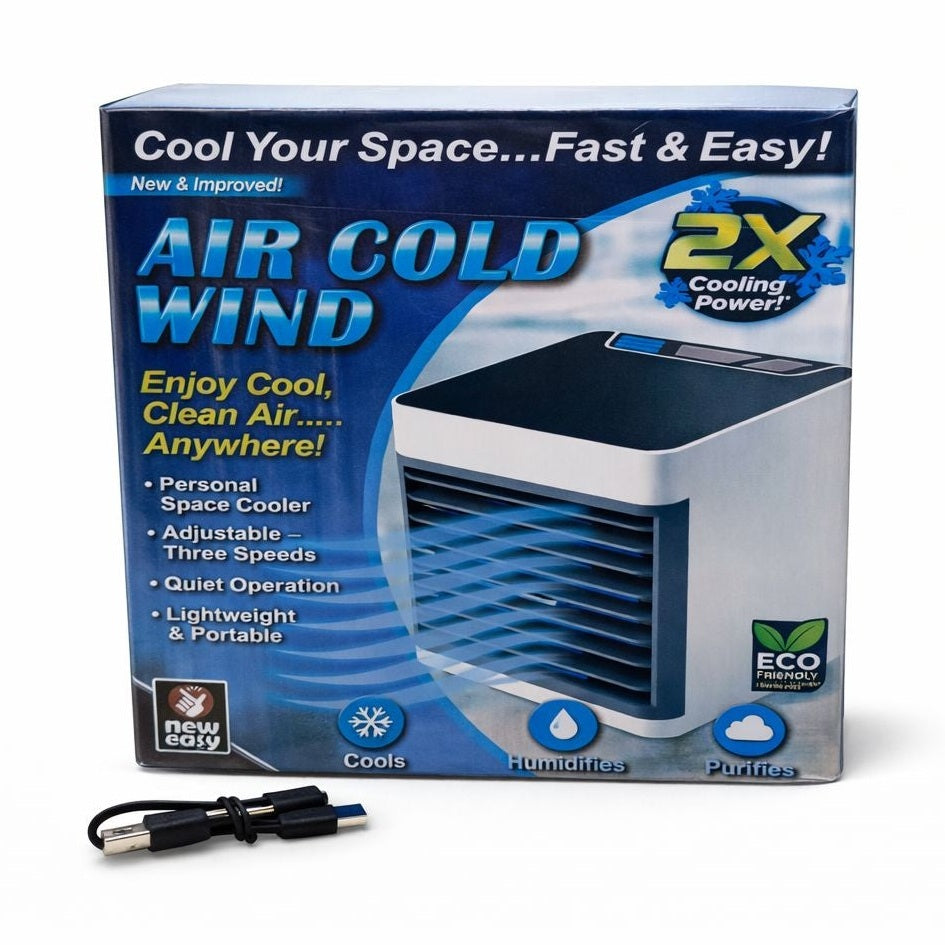 Mini aparat de răcire aer portabil Air Cold Wind, răcitor personal cu umidificare USB, alb