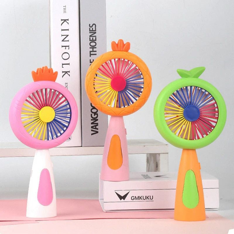 Mini ventilator portabil pentru copii, reincarcabil USB, 3 viteze, model ananas, roz