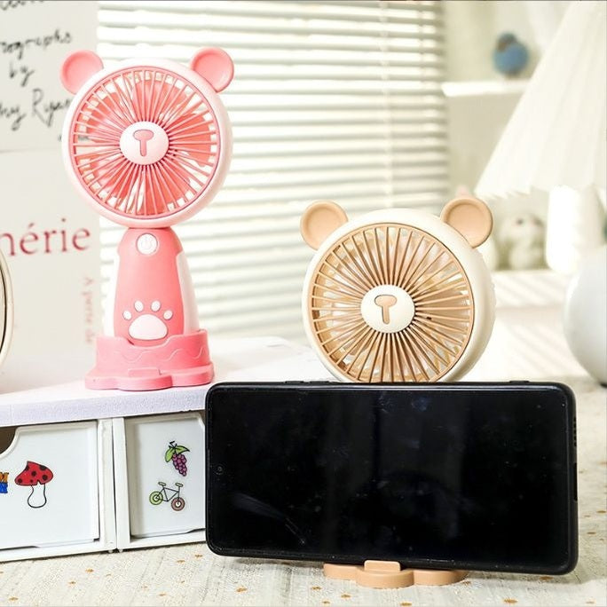 Mini Ventilator Portabil USB cu 3 Viteze, Suport Telefon si Baza, Model Urs, Mov