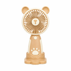 Mini Ventilator Portabil USB cu 3 Viteze, Suport Telefon si Baza, Model Urs, Bej