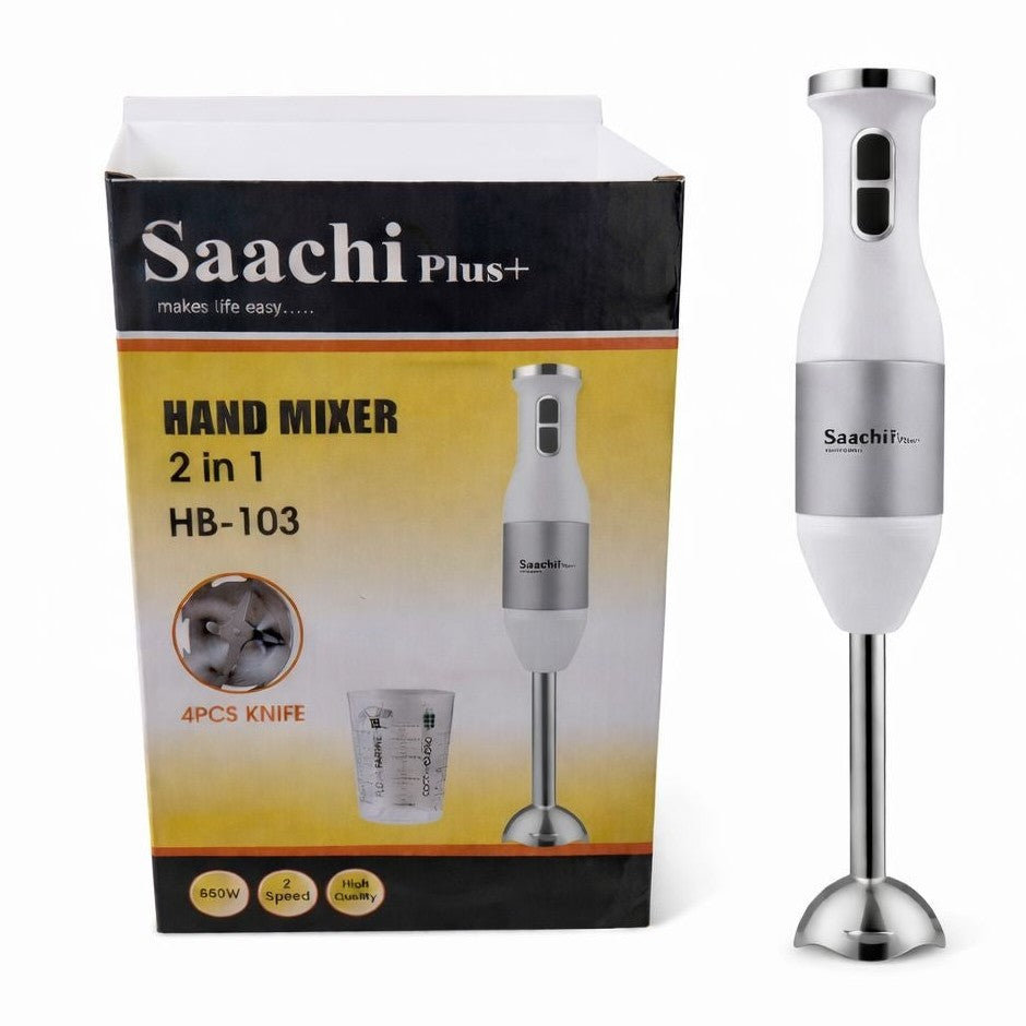 Mixer de mână 2 în 1 Saachi Plus, Plastic, Model HB-103, alb cu gri