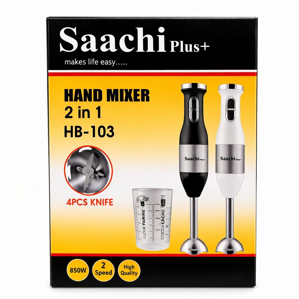 Mixer de mână 2 în 1 Saachi Plus, Plastic, Model HB-103, negru