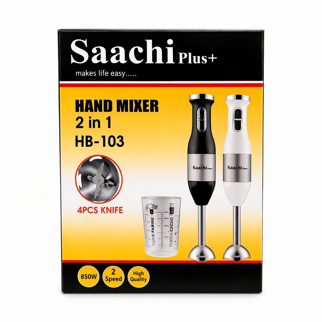 Mixer de mână 2 în 1 Saachi Plus, Plastic, Model HB-103, negru