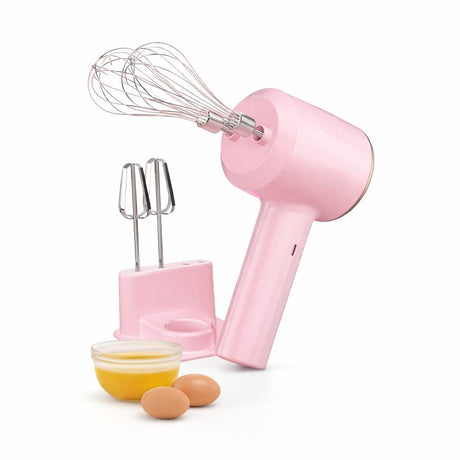 Mixer electric portabil 2 in 1 cu accesorii, reincarcabil USB, roz