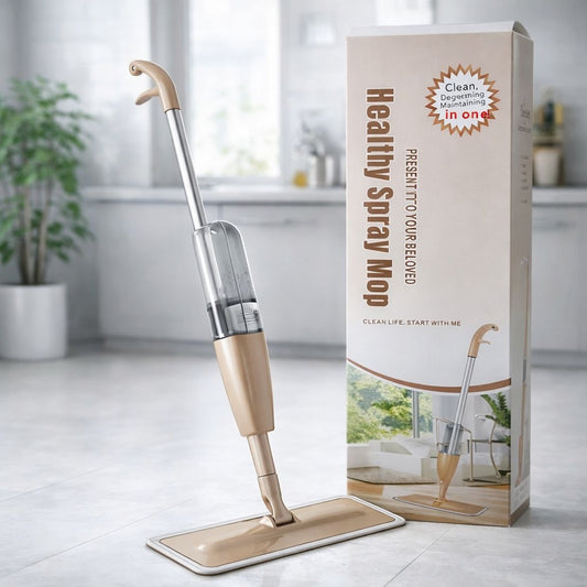 Mop plat cu pulverizator și rezervor integrat pentru curățarea rapidă a pardoselilor, Crem