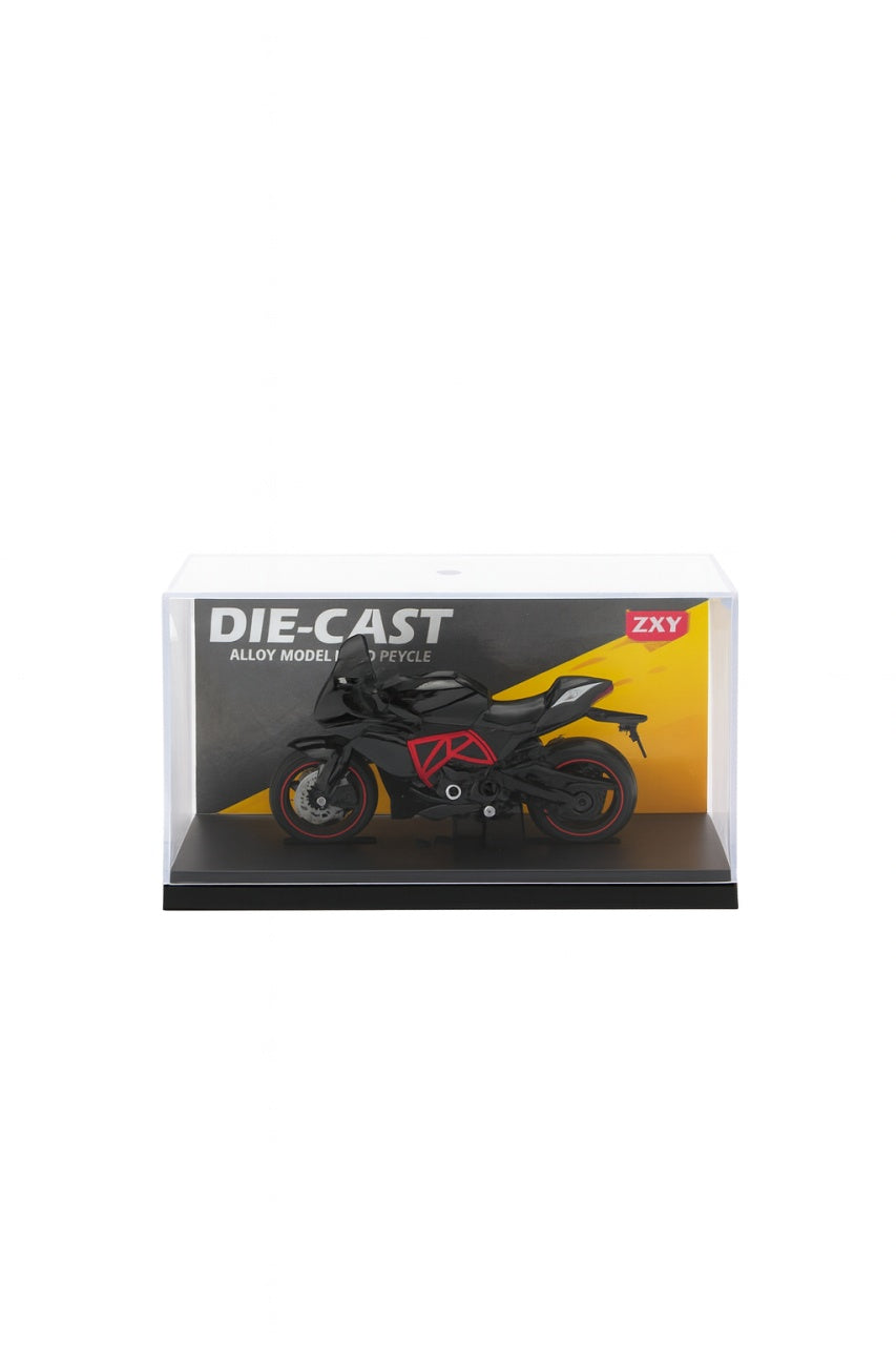 Motocicleta Metalica Die-Cast , Model Naked Sport Negru cu Rosu, 19x9 cm