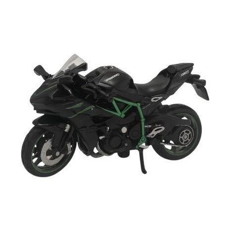 Motocicleta Metalica Die-Cast Model Sport H2R Verde Neagra , Scara 1:12 Lumini Sunete