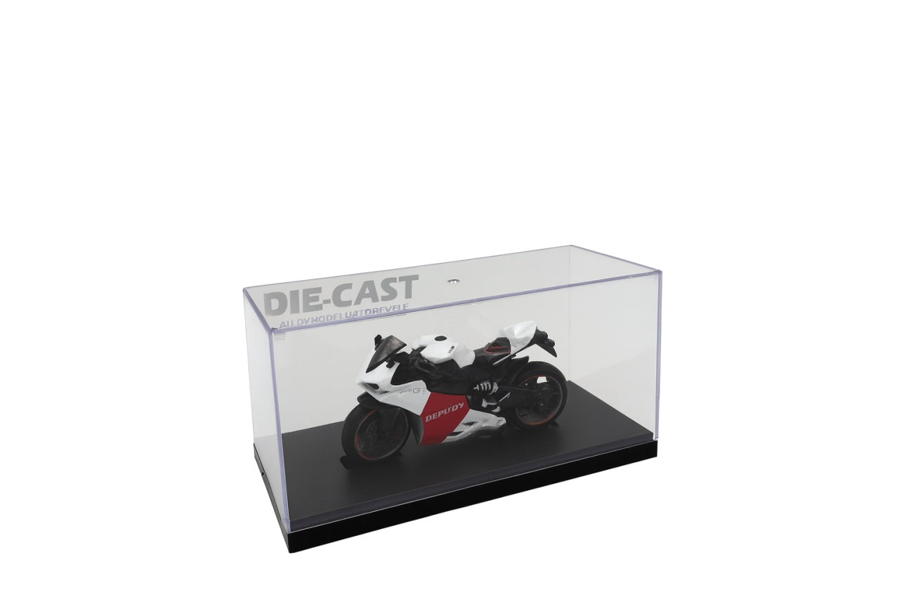 Motocicleta Metalica Die-Cast , Model Sport Racing Alb-Rosu, 19x9 cm
