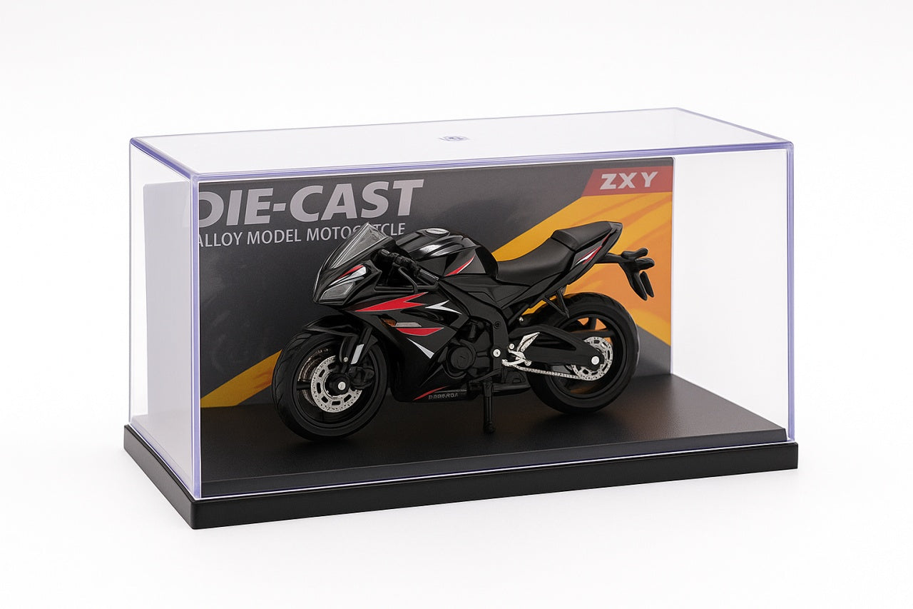 Motocicleta Metalica Die-Cast , Model Sport ZX8 Negru cu Rosu, 19x9 cm
