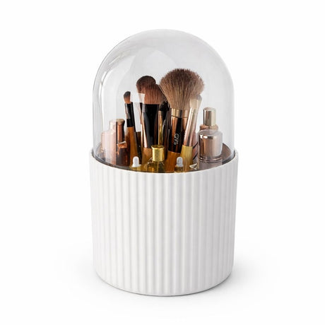 Organizator cosmetic cu capac transparent, cutie depozitare pensule machiaj, alb