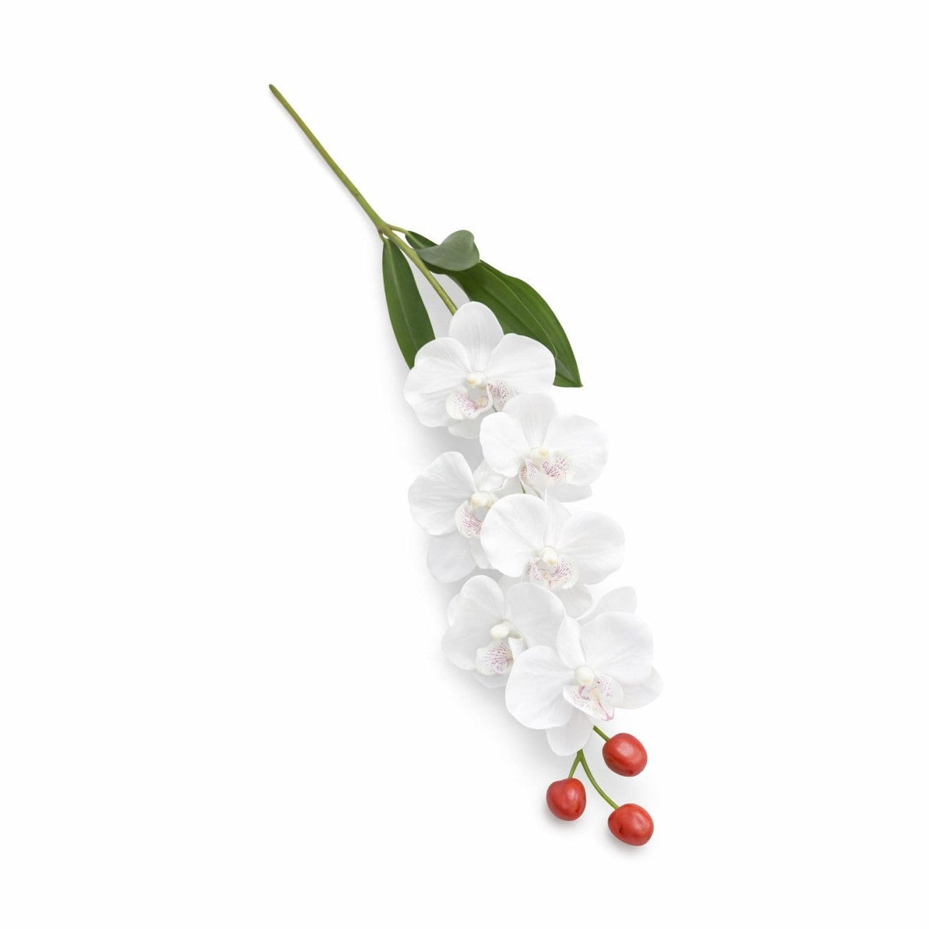Orhidee artificiala eleganta alba, 6 flori si 3 boboci, 60 cm
