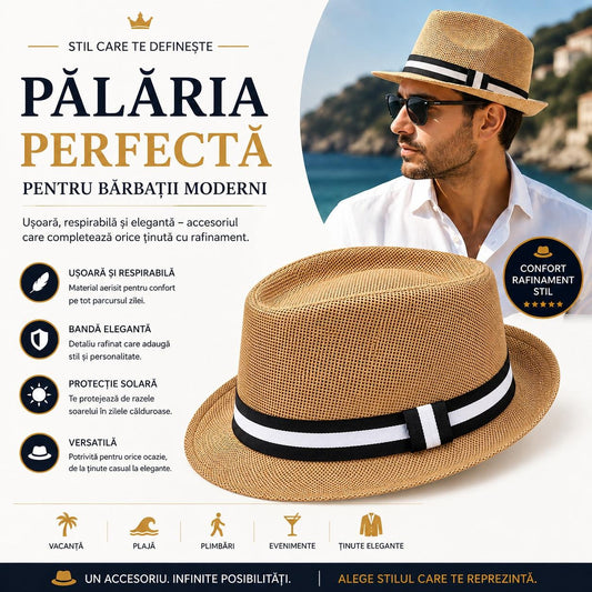 Pălărie Bărbați Elegantă Tip Panama - Ușoară, Respirabilă și Modernă pentru Vară