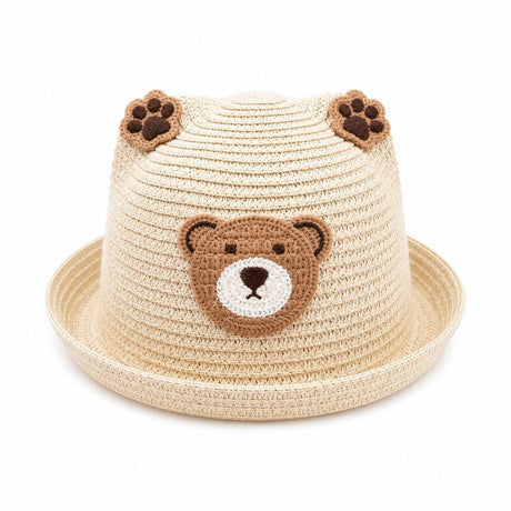 Palarie crem copii cu ursulet, crosetata manual, bumbac, model adorabil