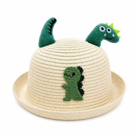 Palarie Crosetata Copii cu Tematica Dinozaur, Bumbac, Design Handmade, Crem-Verde