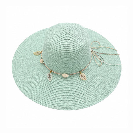 Pălărie de Soare Damă Verde Mentă cu Bor Lat și Accesorii Boho