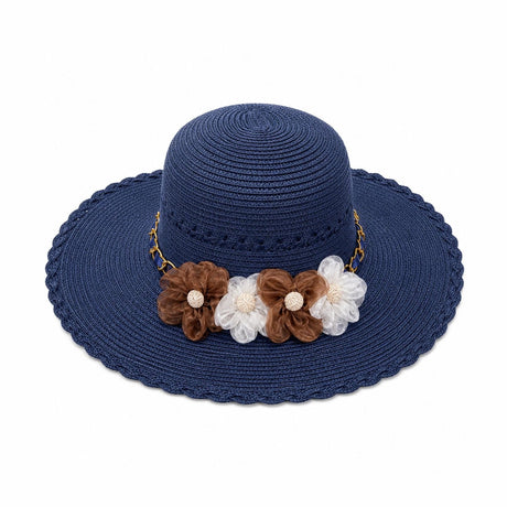 Palarie de Soare pentru Femei Bleumarin cu Floricele – Model Elegant de Vara