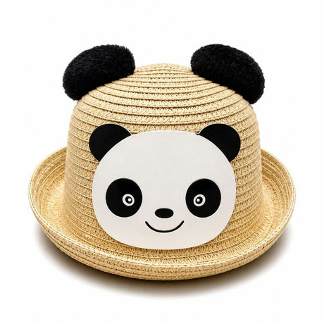 Palarie de Vara Bej cu Panda pentru Copii, Protectie UV si Design Adorabil