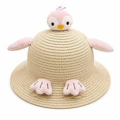 Palarie de Vara Crem pentru Copii, cu Design Pinguin Roz si Protectie UV