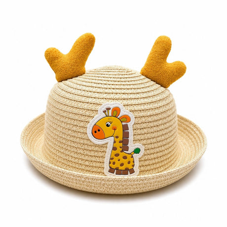 Palarie de Vara Crem pentru Copii cu Girafa Galbena, Protectie UV si Design Adorabil