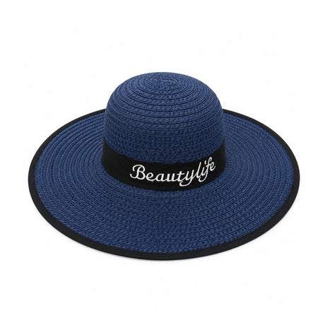 Palarie de vara dama bleumarin cu protectie UV si banda decorativa eleganta