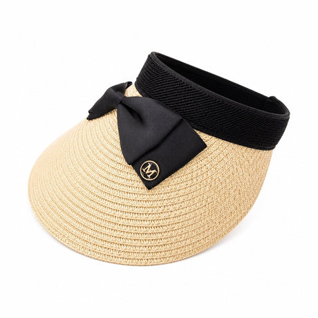 Palarie de vara dama tip viziera bej cu funda neagra pentru plaja si protectie UV