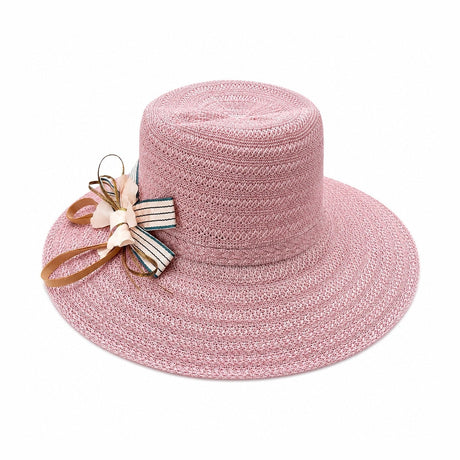 Palarie de Vara Eleganta pentru Femei, Roz Pastel cu Bor Lat si Detalii Decorative