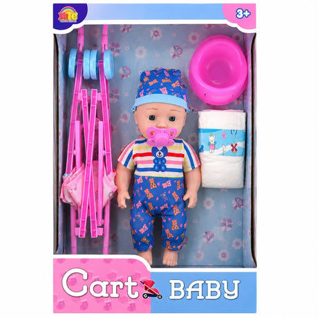 Păpușă Bebeluș cu Cărucior și Accesorii – Set de Îngrijire pentru Copii 3+