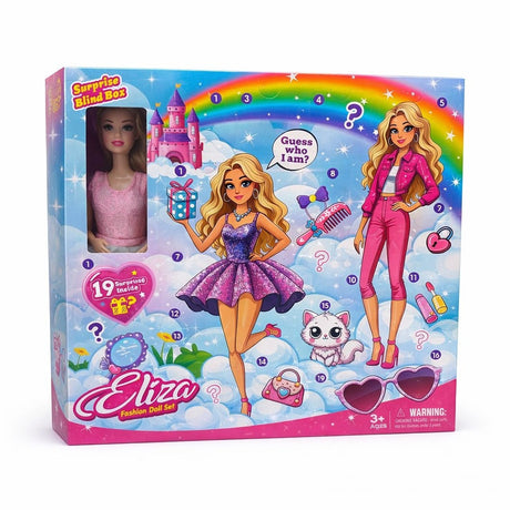 Papusa cu 19 surprize si accesorii fashion, set cadou interactiv, model Eliza