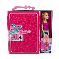 Papusa cu dressing si accesorii, set Dream Wardrobe, haine si incaltaminte incluse, roz, 32x27x6 cm