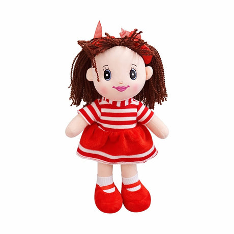 Papusa din material textil 33 cm rosie- recita Ingerasul, baterii incluse