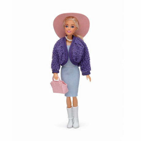 Papusa fashion cu accesorii, tinuta eleganta, palarie si geanta, 32.5 cm