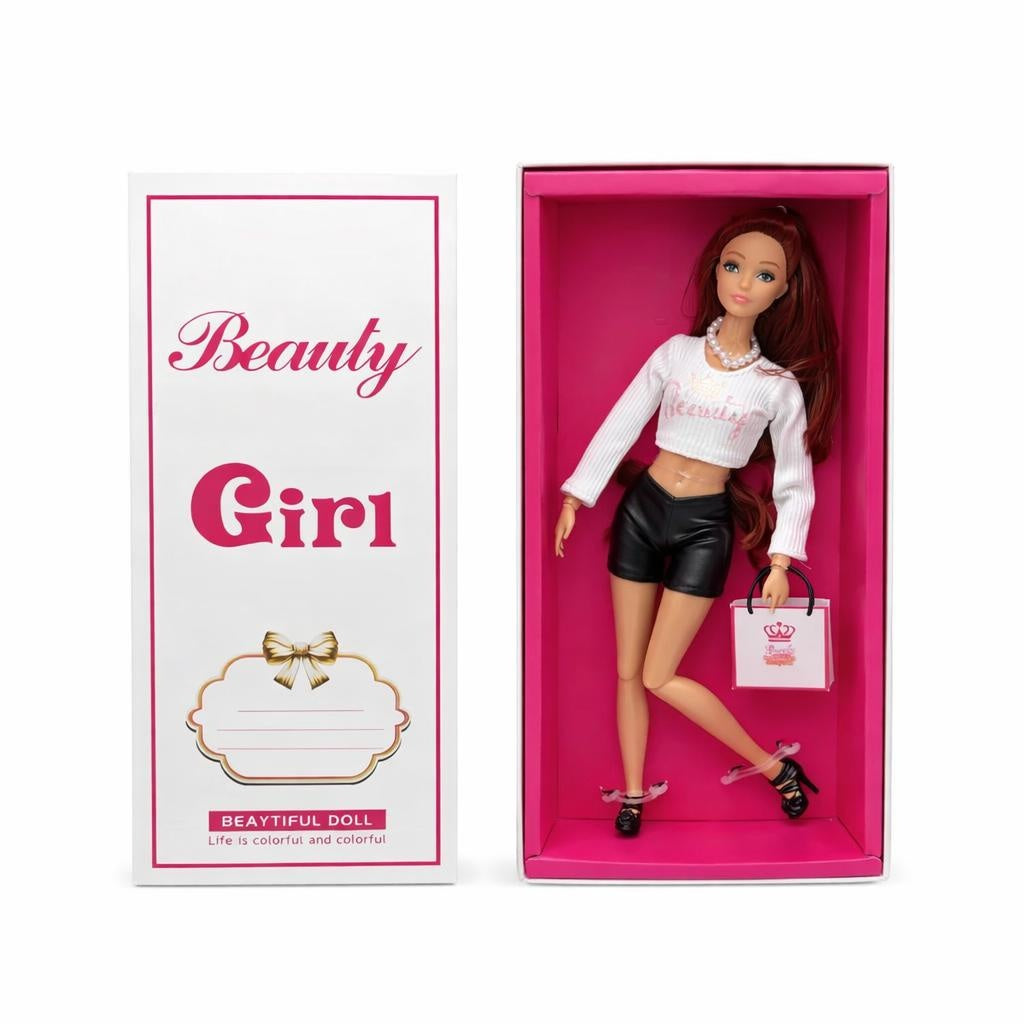 Papusa fashion cu accesorii, tinuta moderna sport, geanta inclusa, 33x14x5.5 cm