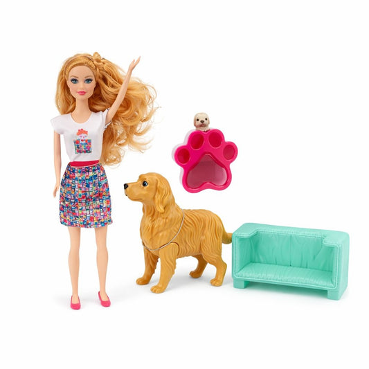 Papusa fashion cu animal de companie si accesorii, set joaca, model aleator, 32 cm