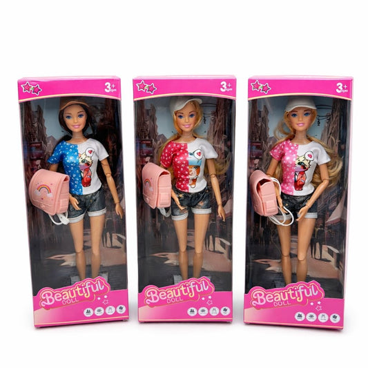 Papusa fashion cu ghiozdan si tinuta casual, modele variate, Beautiful Doll