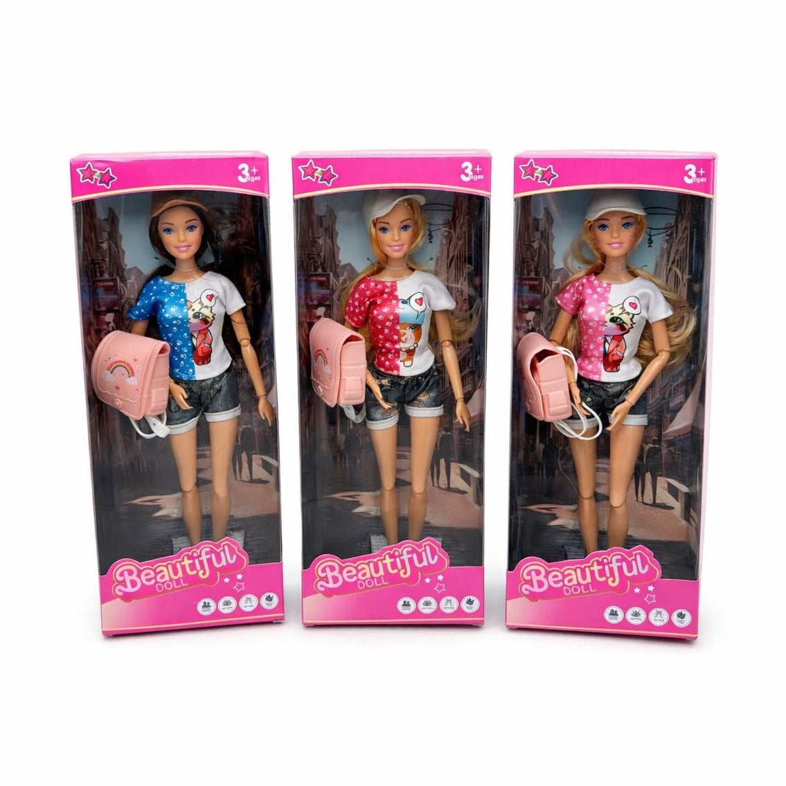 Papusa fashion cu ghiozdan si tinuta casual, modele variate, Beautiful Doll