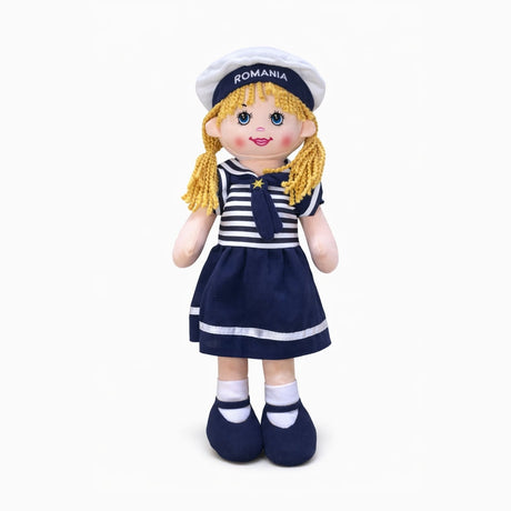 Papusa fetita marinar textil 45 cm, recita Ingerasul, papusa interactiva copii