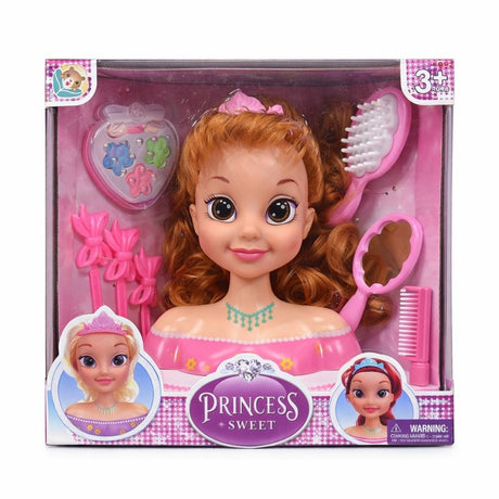Papusa printesa roz, 21.5 cm, cu accesorii pentru par si machiaj
