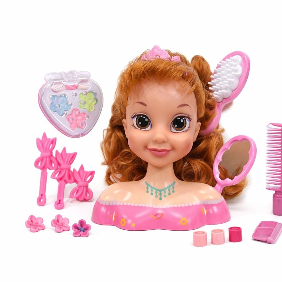 Papusa printesa roz, 21.5 cm, cu accesorii pentru par si machiaj