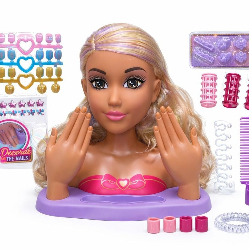 Papusa set infrumusetare, 33 cm, cu accesorii manichiura si par